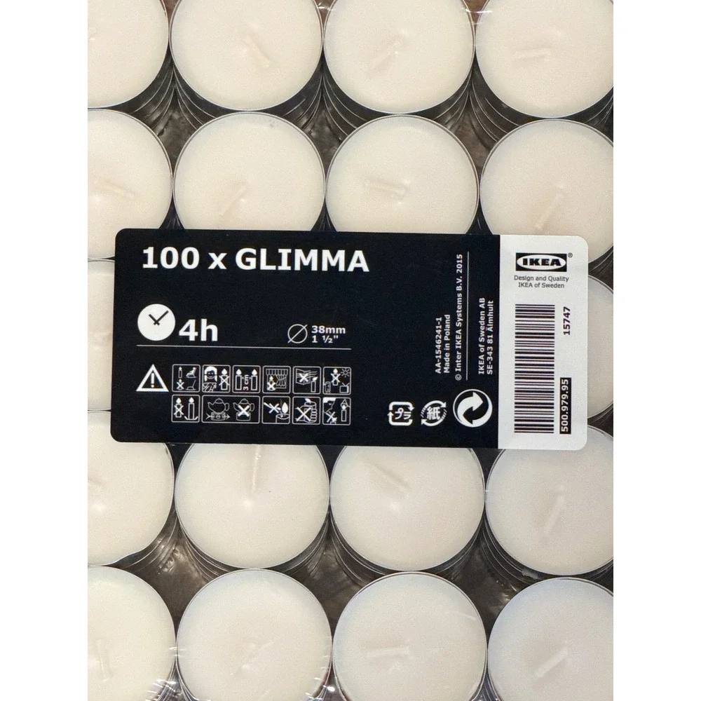 100 pack IKEA GLIMMA Tea Lights Unscented White Candles